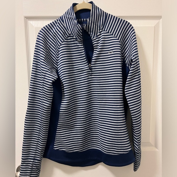 Vineyard Vines Brandywine Stripe 1/4-Zip Pullover Navy Gray size S - Picture 1 of 5